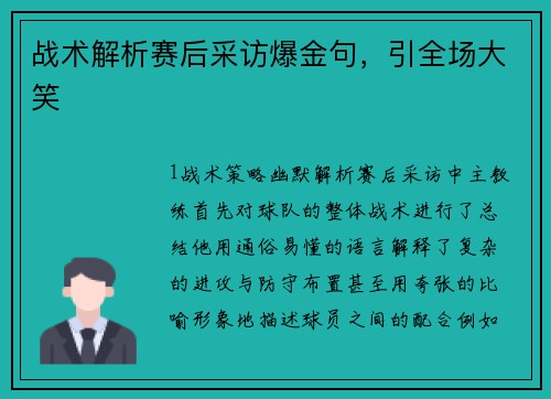 战术解析赛后采访爆金句，引全场大笑